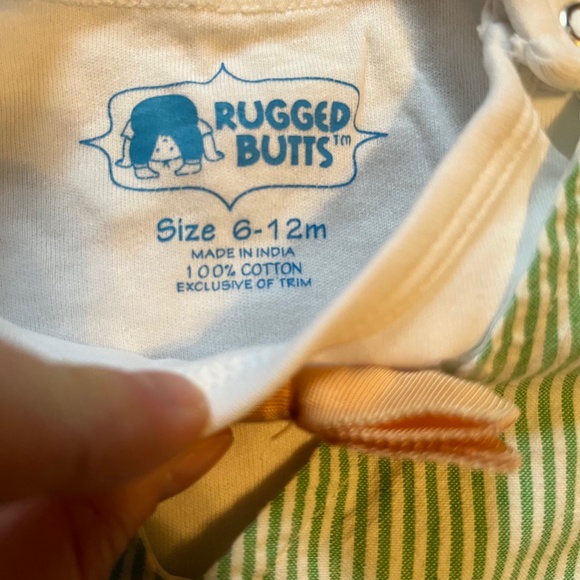 Rugged Butts White Onesie with Orange Bowtie & Buttons Green Vest 6-12 Months - Picture 2 of 4